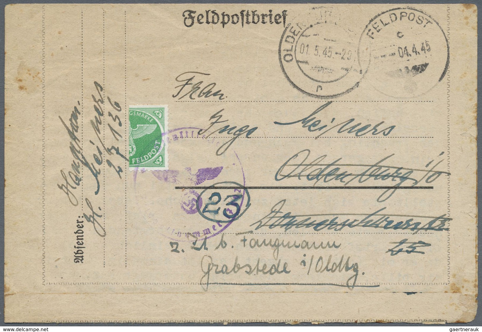 Br Feldpostmarken: 1945, Kurland-Halbierung (rechte Hälfte) Mit Diestsiegel Auf Faltbrief Bedarfsgebrau - Sonstige & Ohne Zuordnung