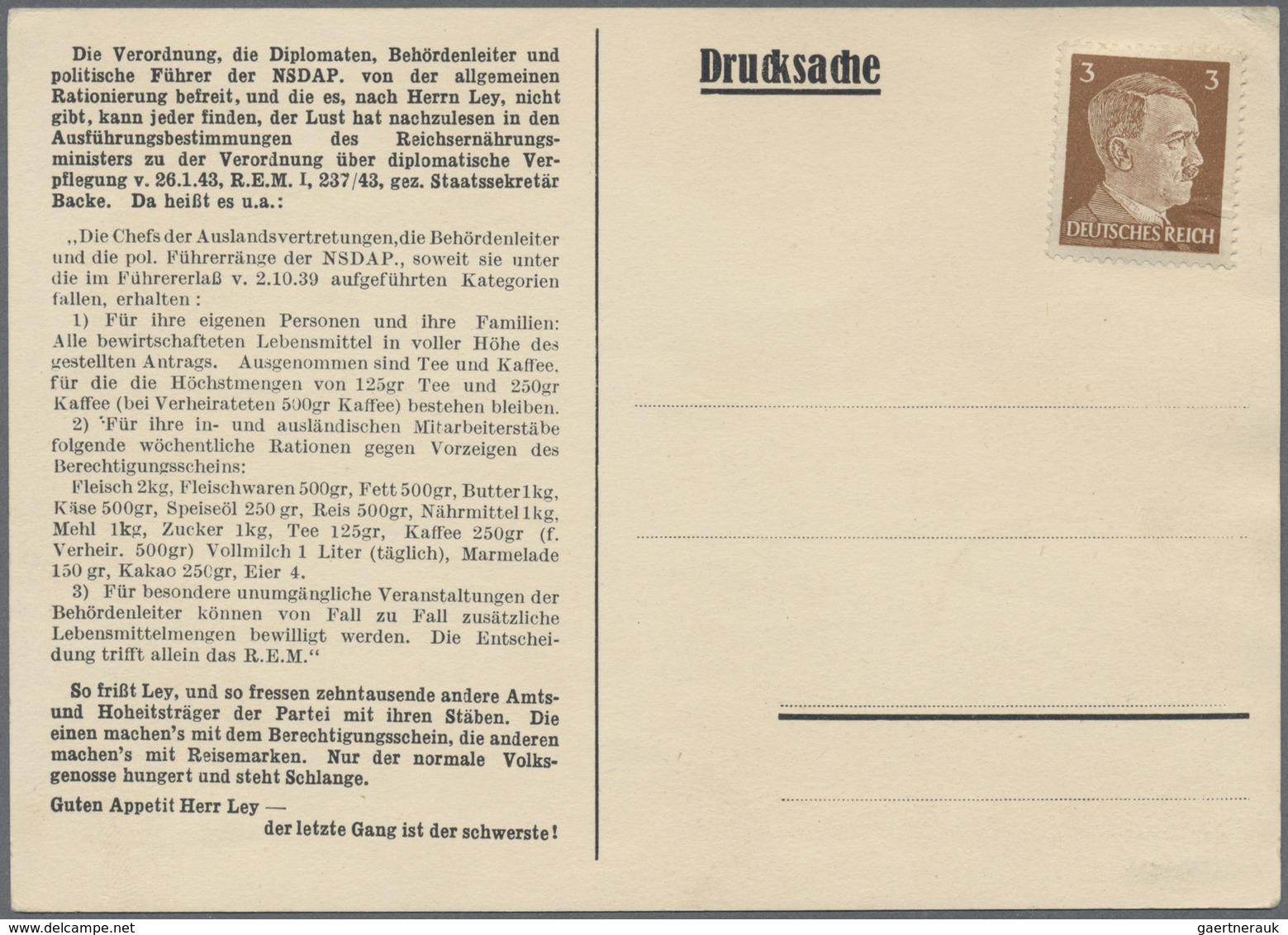 Br Kriegs- Und Propagandafälschungen: 1944, 3 Pfg. Hitler Auf Ungebrauchter Propaganda-Karte "Dr. Rober - Altri & Non Classificati
