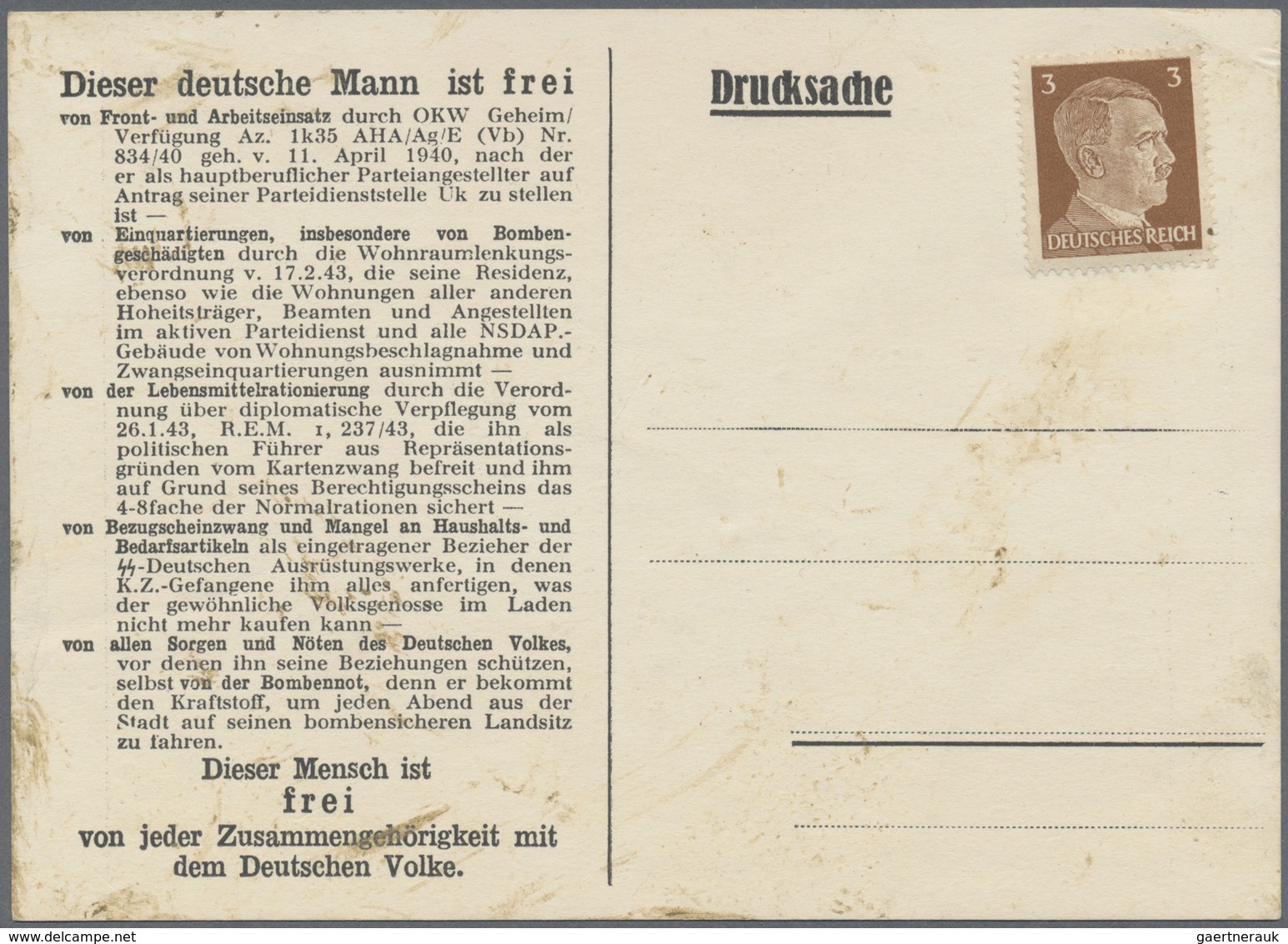 Br Kriegs- Und Propagandafälschungen: 1944, 3 Pfg. Auf Ungebrauchter Propaganda-Karte "Dr. Scheel", Etw - Autres & Non Classés