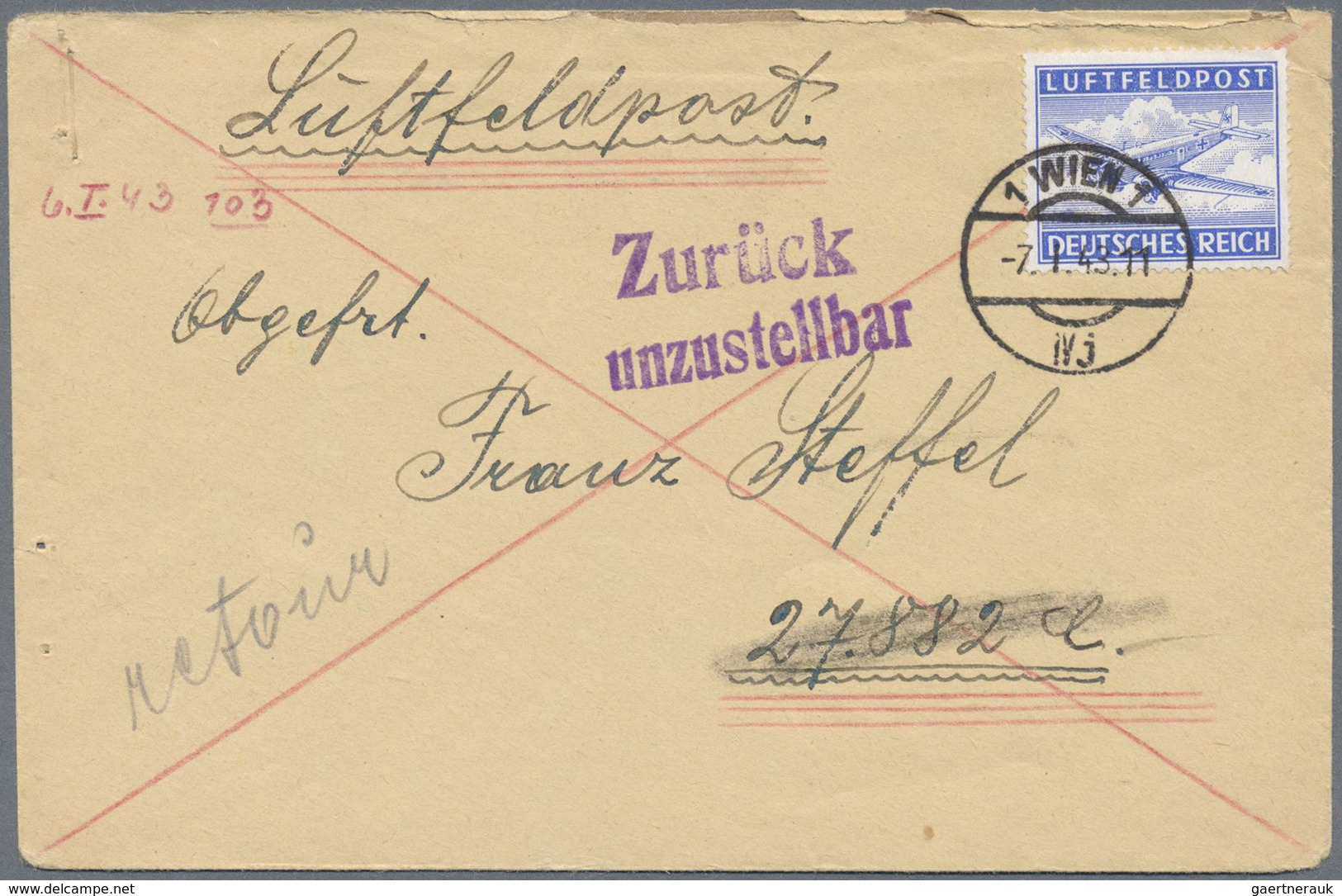 Br Feldpost 2. Weltkrieg: 1941 (21.12.), Luft-FP-Brief (mit Brieftext ) aus dem "Kessel von Stalingrad"