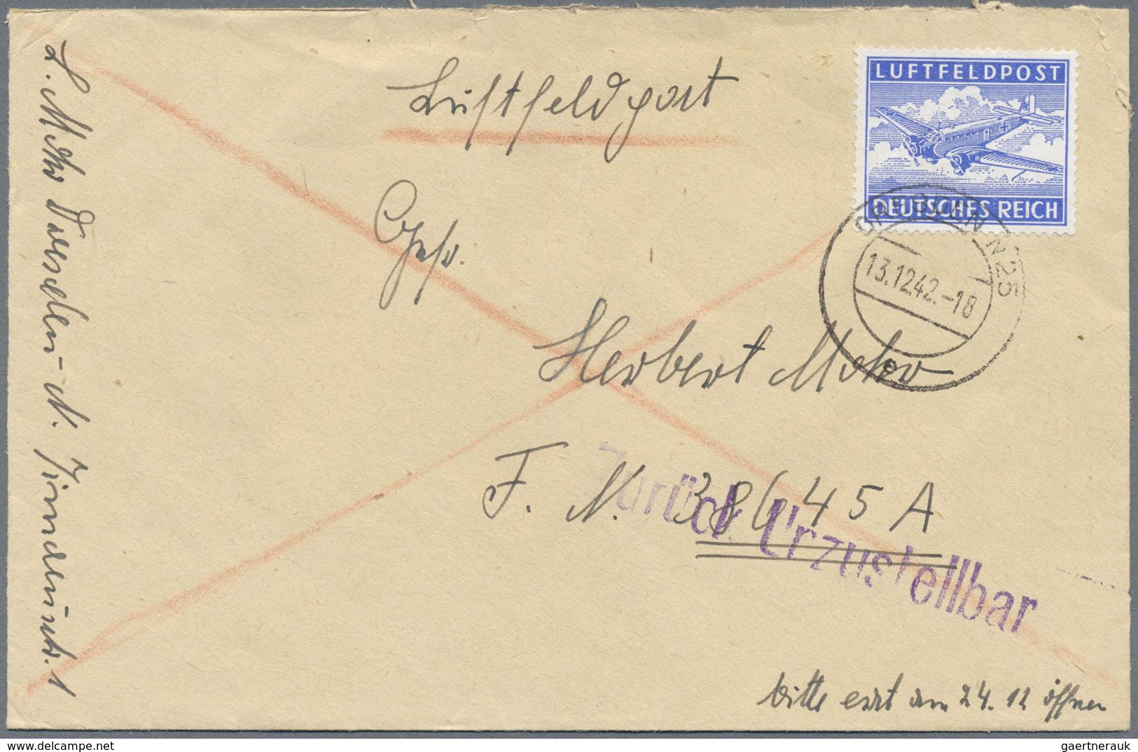 Br Feldpost 2. Weltkrieg: 1942 (11.12.), Luft-FP-Brief Aus Dem "Kessel Von Stalingrad" Mit Normstempel - Autres & Non Classés