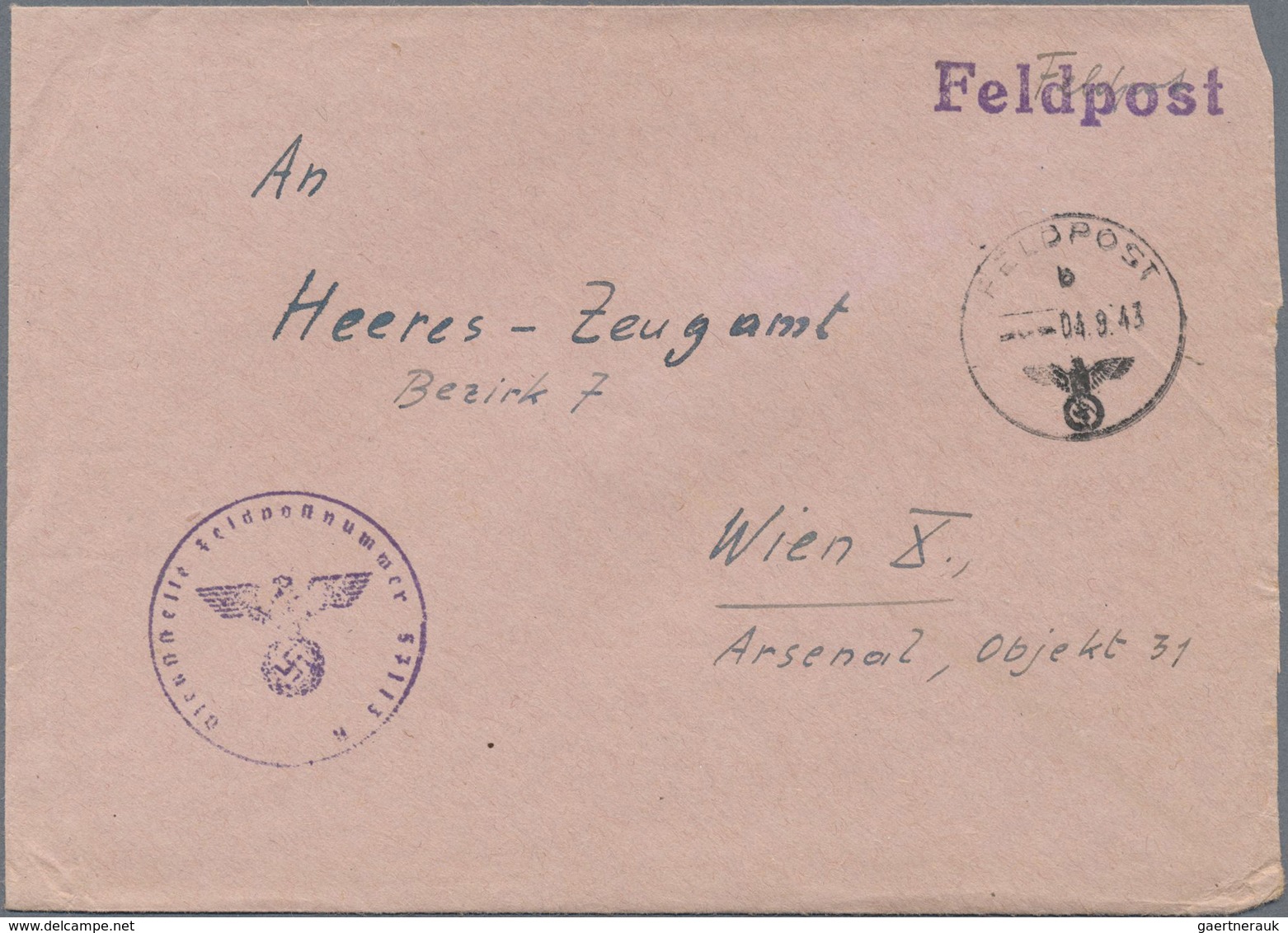 Br Feldpost 2. Weltkrieg: 1942/1944, sechs FP-Belege (2x Heimat-Front), von/an verschiedene V-Waffen-Ei