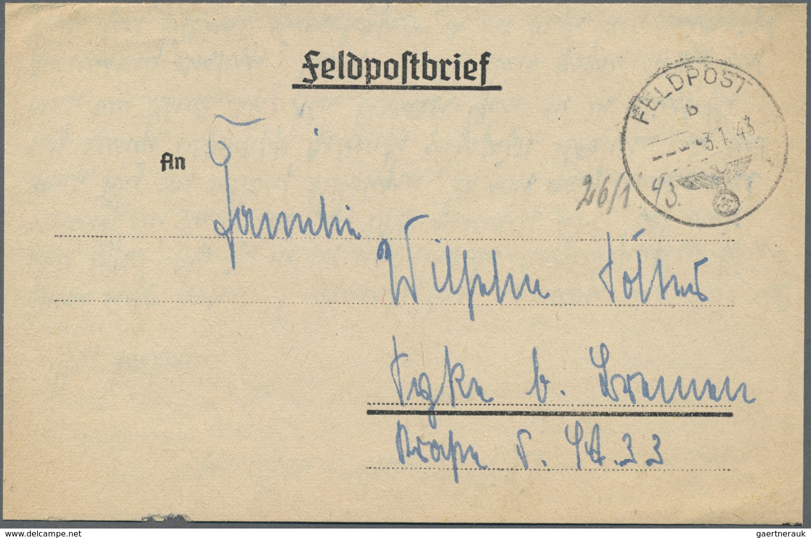 Br Feldpost 2. Weltkrieg: 1943 (3.1.), Ausgeflogener FP-Faltbrief (inter. Text : Russ. Feuerüberfall An - Sonstige & Ohne Zuordnung