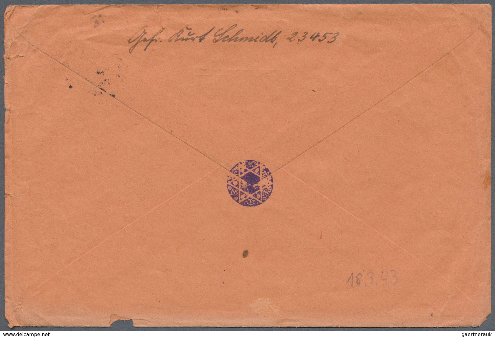 Br Feldpost 2. Weltkrieg: 1943, Feldpost-Brief Mit Normstempel "d 18.3." Und Palmenstempel Sowie Rotem - Sonstige & Ohne Zuordnung