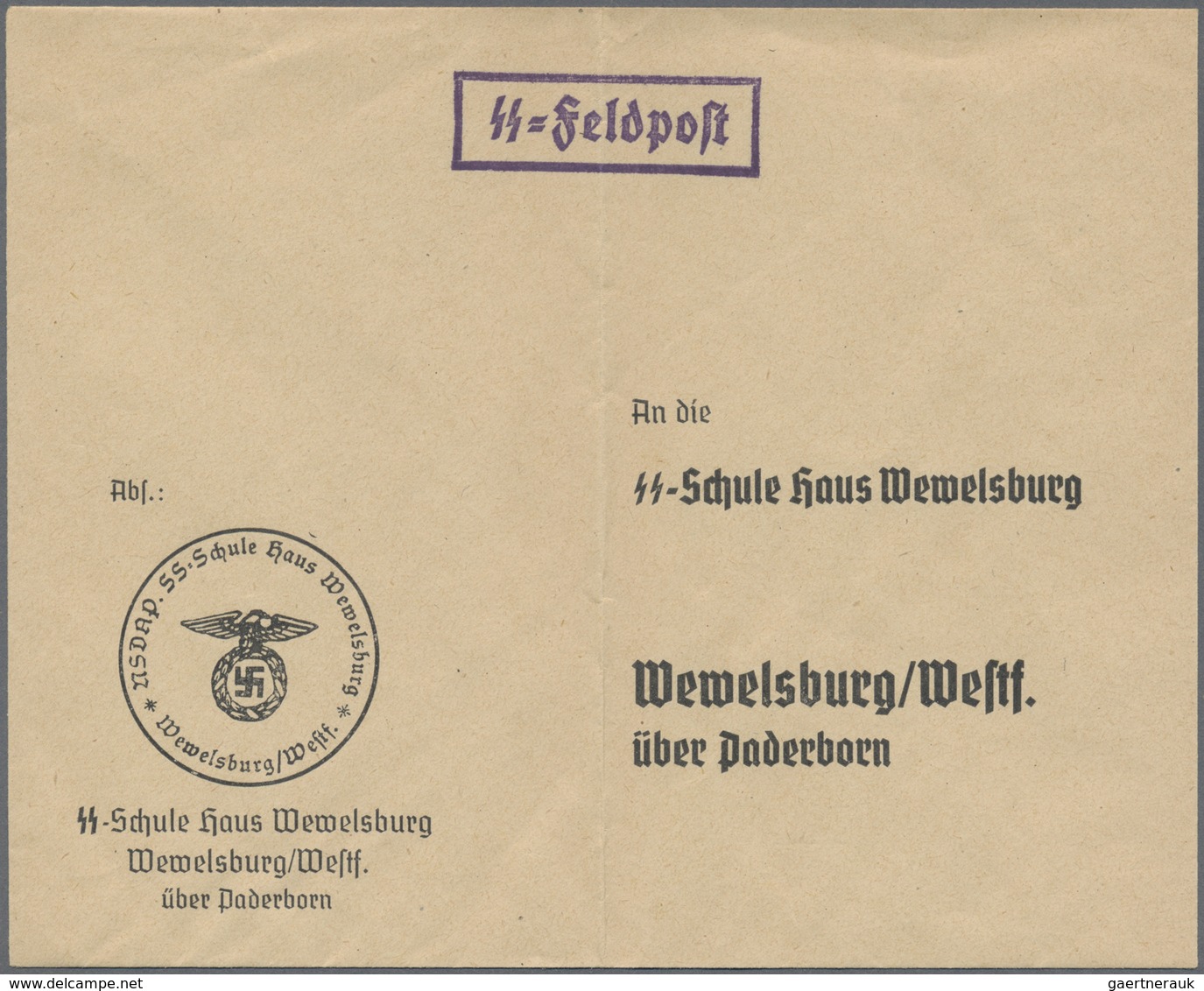 Br Feldpost 2. Weltkrieg: 1943, (15.7.), Briefstempel "SS-Schule Haus Wewelsburg-Wewelsburg/Westf. (Kr. - Sonstige & Ohne Zuordnung