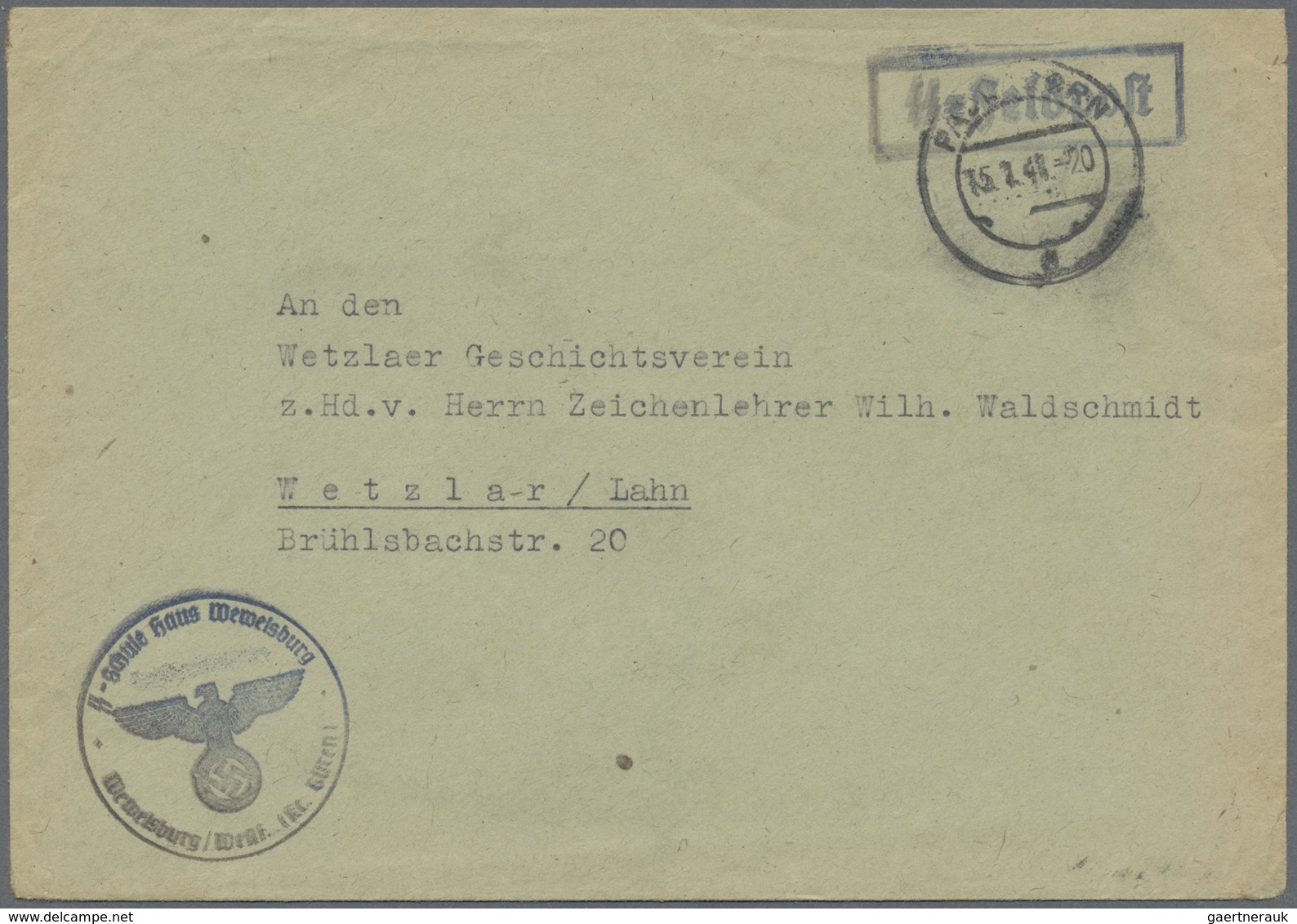 Br Feldpost 2. Weltkrieg: 1943, (15.7.), Briefstempel "SS-Schule Haus Wewelsburg-Wewelsburg/Westf. (Kr. - Sonstige & Ohne Zuordnung