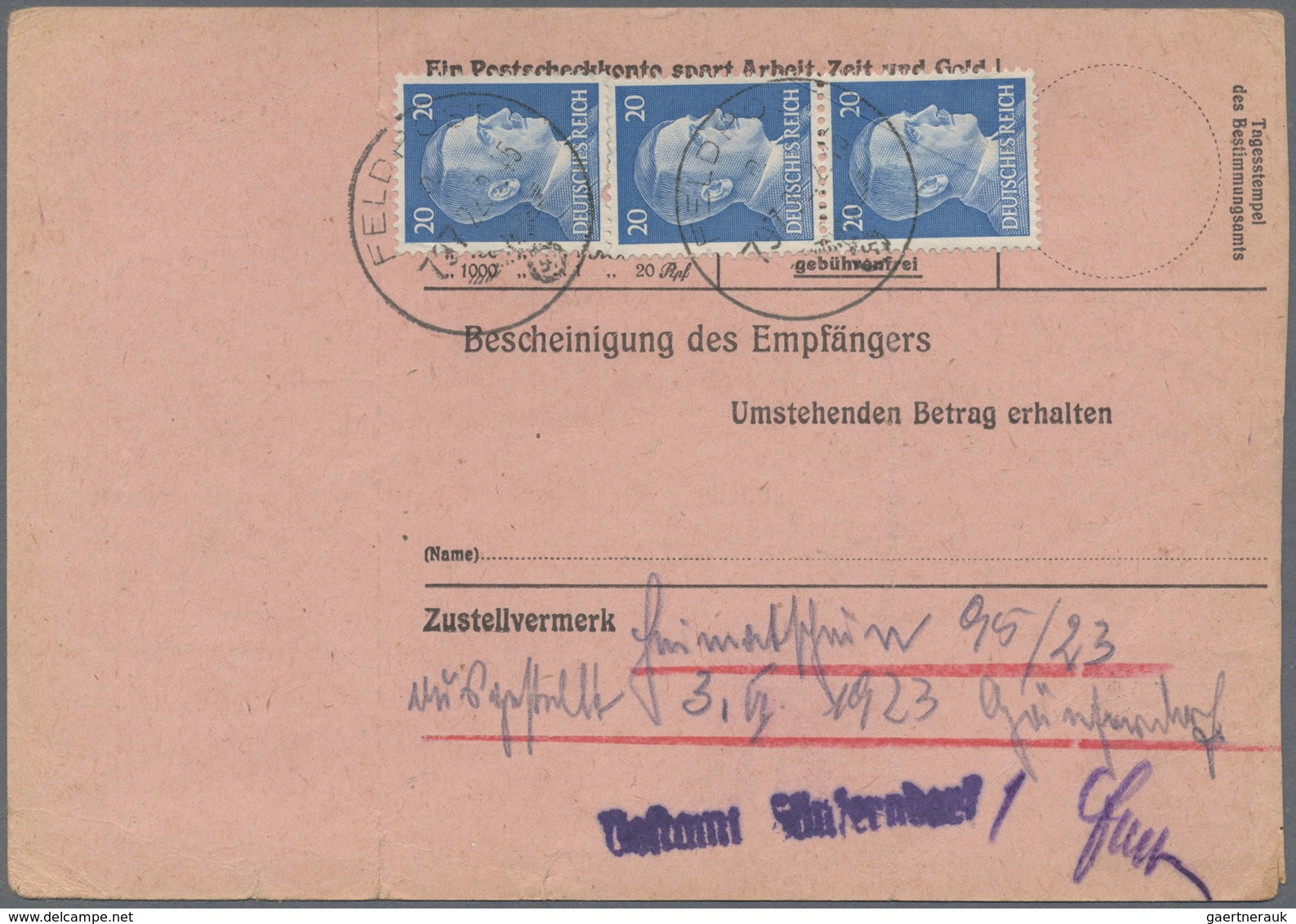 Br Feldpost 2. Weltkrieg: 1945 (22.2.), Frankierte FP-Anweisung (Mittelstück Mit Anhängendem Empfängera - Sonstige & Ohne Zuordnung