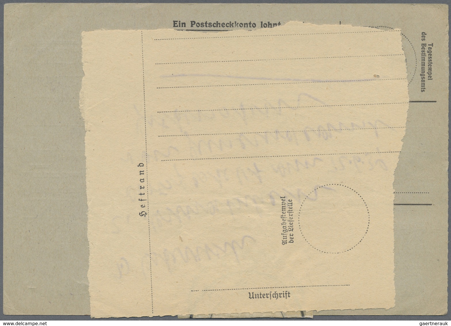 Br Feldpost 2. Weltkrieg: 1945 (26.2.), Frankierte FP.-Anweisung (Mittelstück Mit Anhängendem Empfänger - Sonstige & Ohne Zuordnung