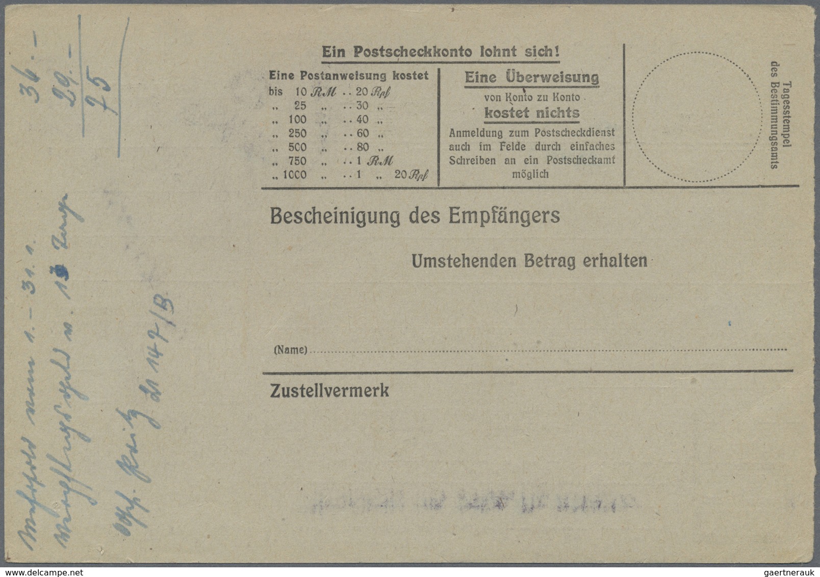 Br Feldpost 2. Weltkrieg: 1945 (4.3.), Dienstliche FP-Anweisung (Mittelstück Mit Anhängendem Empfängera - Sonstige & Ohne Zuordnung