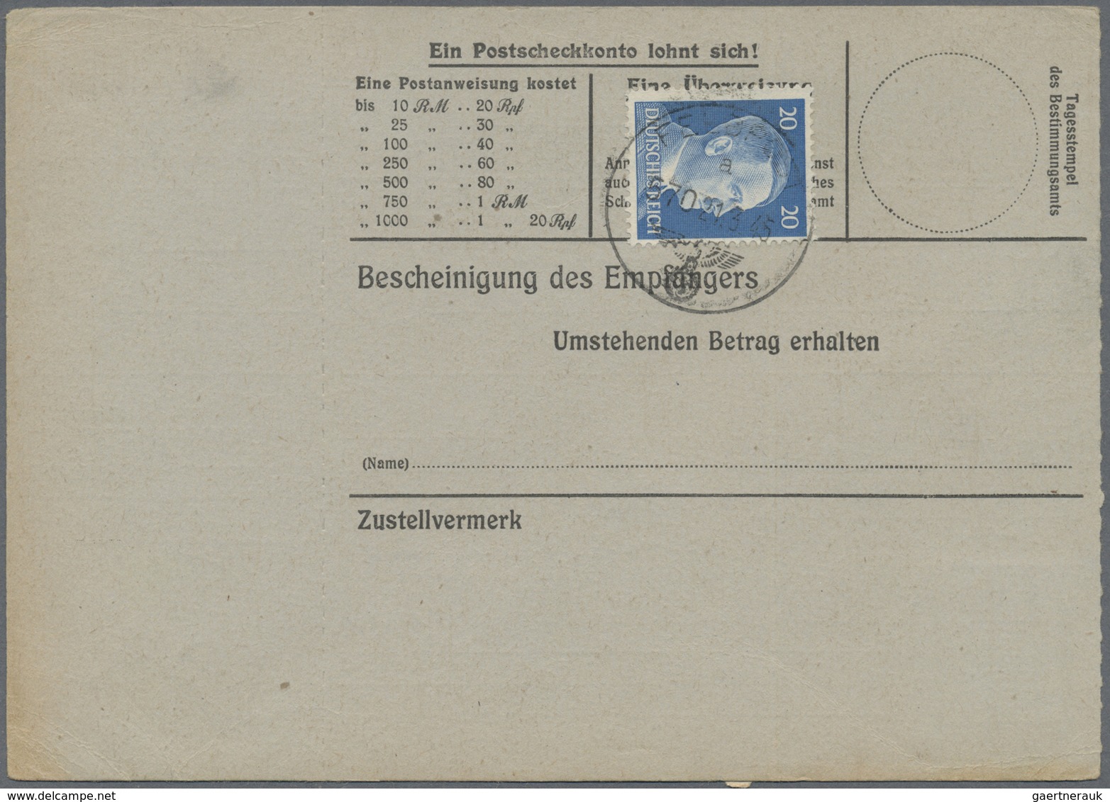 Br Feldpost 2. Weltkrieg: 1945 (21.3.), Frankierte FP-Anweisung (Mittelstück Mit Anhängendem Empfängera - Sonstige & Ohne Zuordnung
