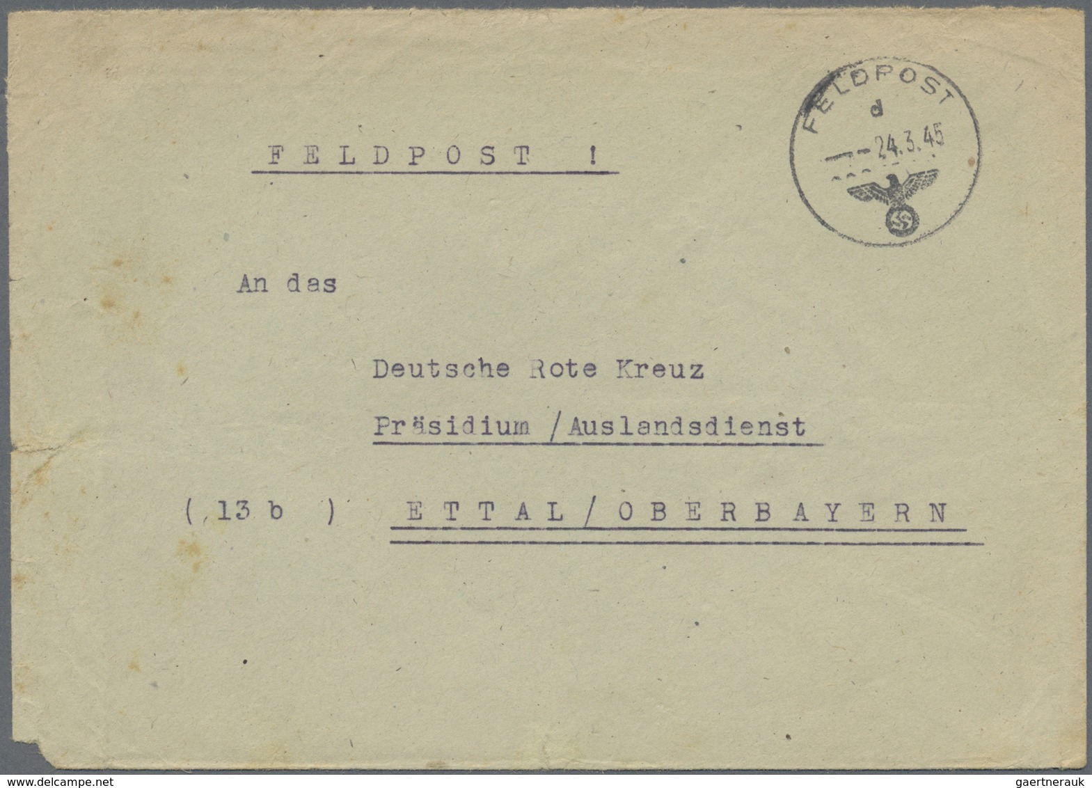 Br Feldpost 2. Weltkrieg: 1945 (24.3.), Später FP-Brief (leichte Bedarfsmängel) Aus Dem "Westpreussen-K - Autres & Non Classés