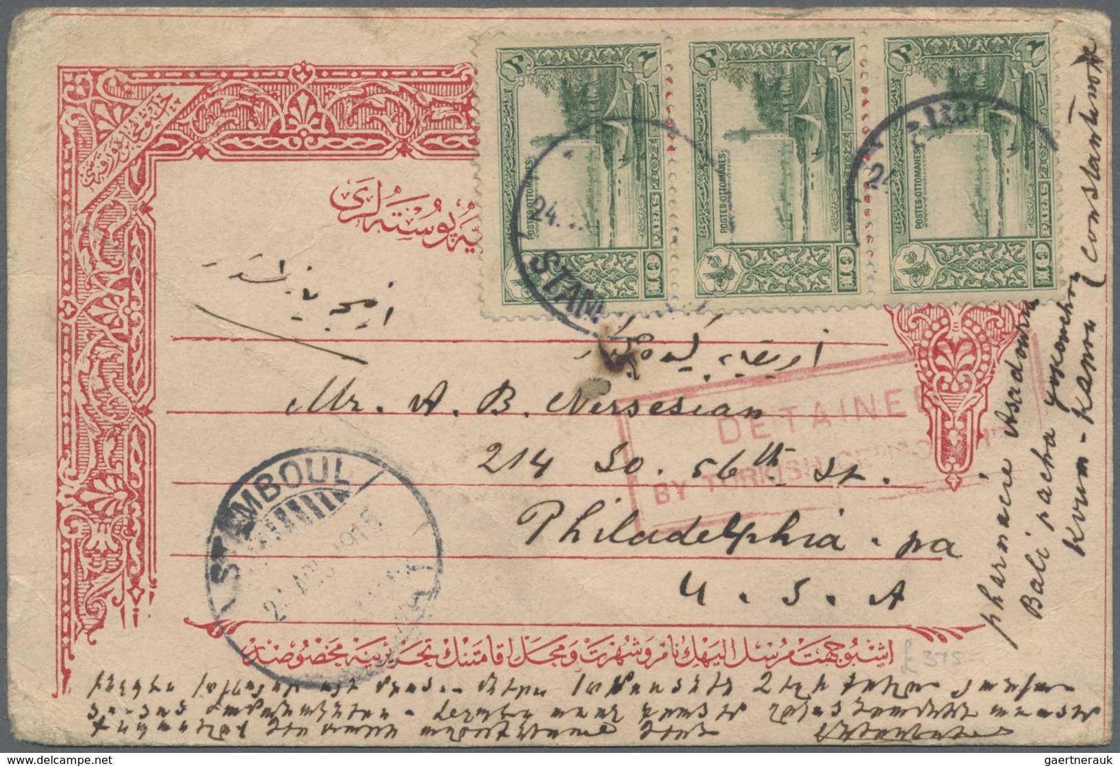 GA Zensurpost: 1915, Turkey Postal Stationery Card 20 Pa. From 1901 Used As Postcard And Franked With S - Sonstige & Ohne Zuordnung
