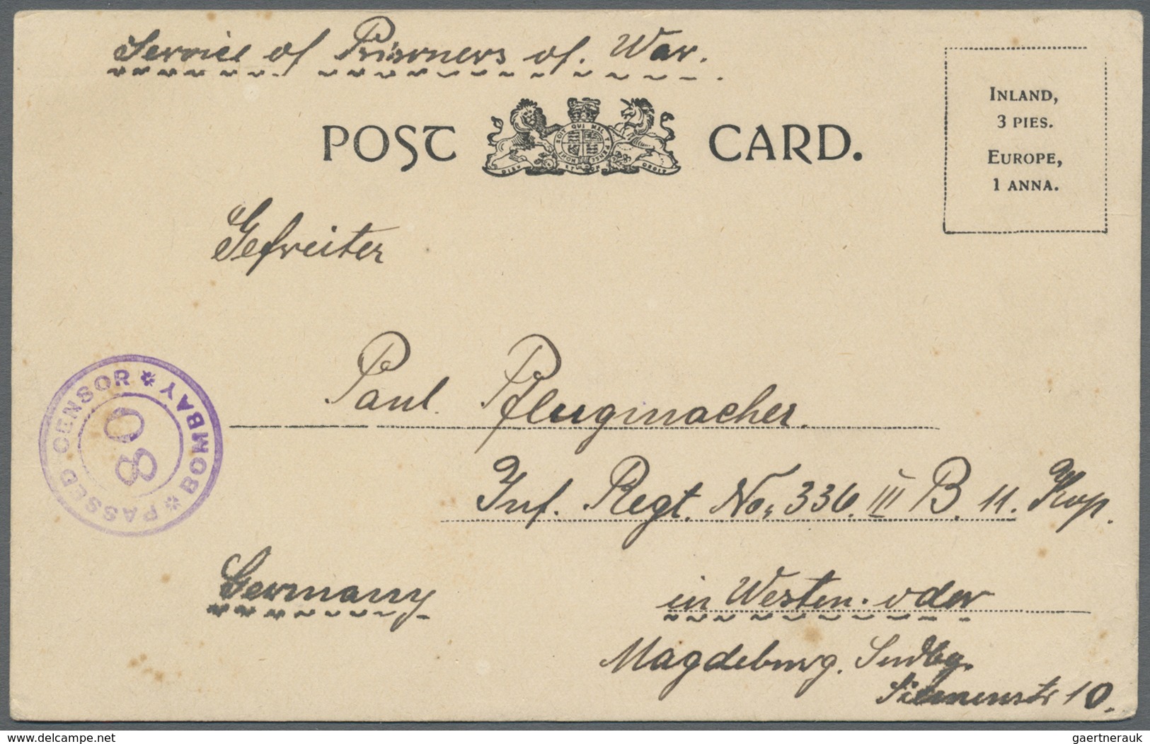 Br Kriegsgefangenen-Lagerpost: 1918 P.O.W. Card Sent By A German From Camp Yercaud To His Son Serving I - Sonstige & Ohne Zuordnung