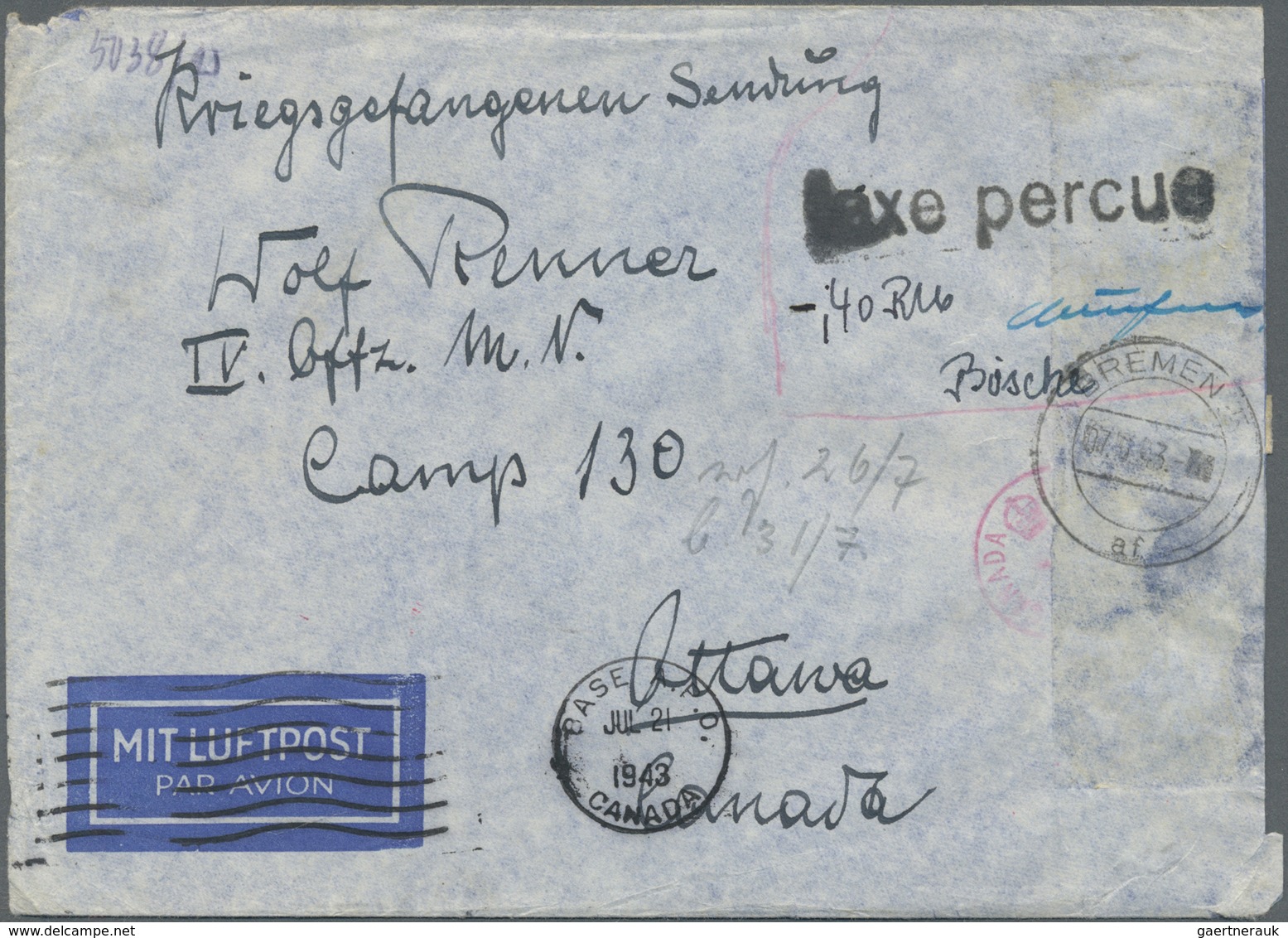 Br Kriegsgefangenen-Lagerpost: 1943, 7.6., Kriegsgefangenenbrief Aus BREMEN, Per Luftpost, 4 Seitiger T - Sonstige & Ohne Zuordnung