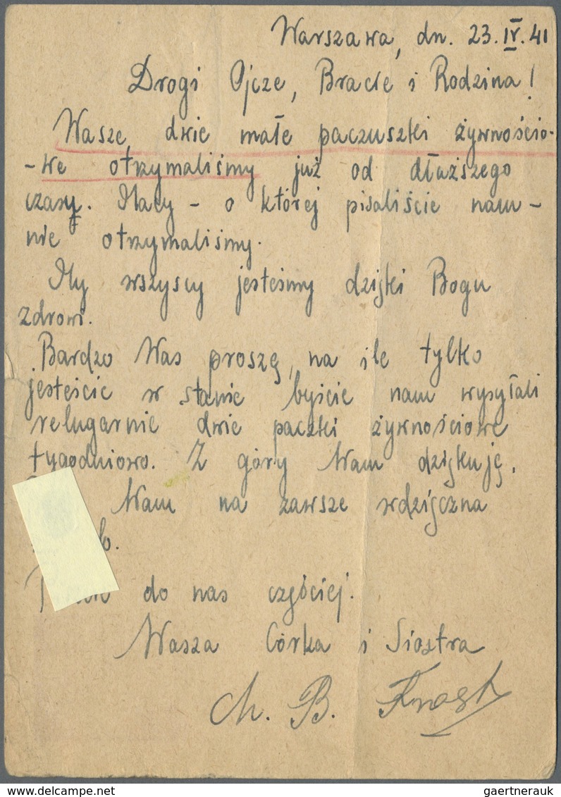 GA Ghetto-Post: Warschau Ghetto 1941 (26.4.) Ganzsachen-Karte GG 30 Gr. Geschrieben Von Ch.B.Frost, Nal - Altri & Non Classificati