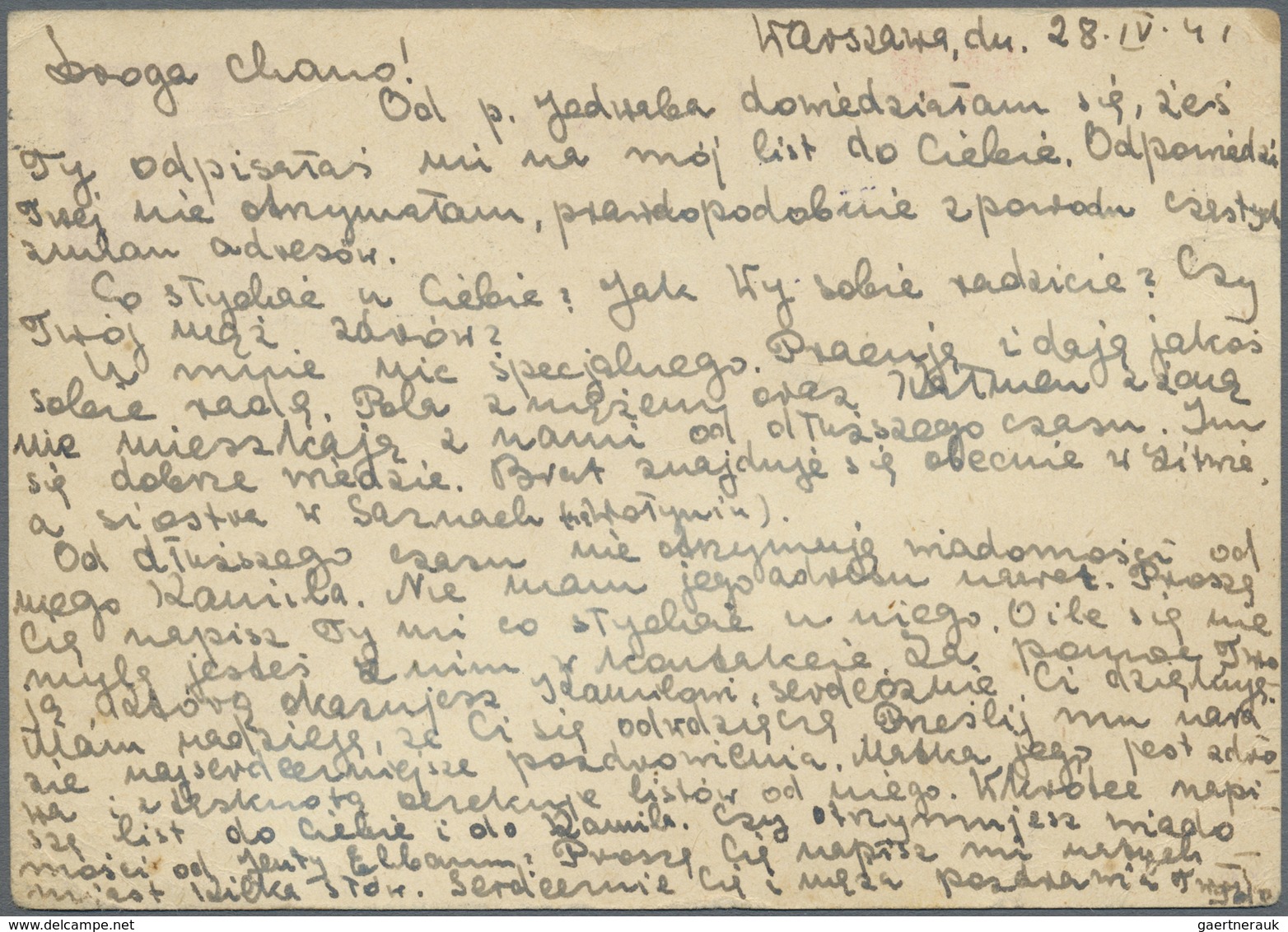 GA Ghetto-Post: Warschau Ghetto 1941 (3.5.) Ganzsachen-Karte GG 30 Gr. Geschrieben Von Ida Rosenbaum, Z - Autres & Non Classés