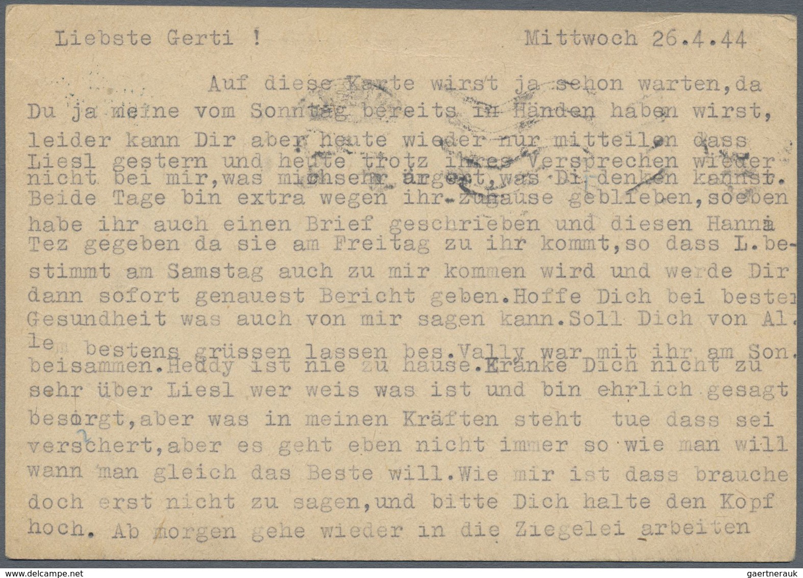 Br Ghetto-Post: Theresienstadt: 1944, 6 Pfg. Ganzsachenkarte Aus PILSEN 26.IV. Nach Theresienstadt Mit - Sonstige & Ohne Zuordnung