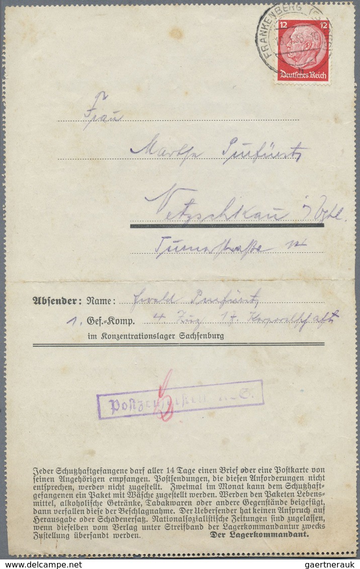 Br KZ-Post: 1936, (18.1.), 12 Pfg. Hindenburg Mit Stempel Frankenberg (Sachs.) Auf Vordruck-Faltbrief ( - Briefe U. Dokumente