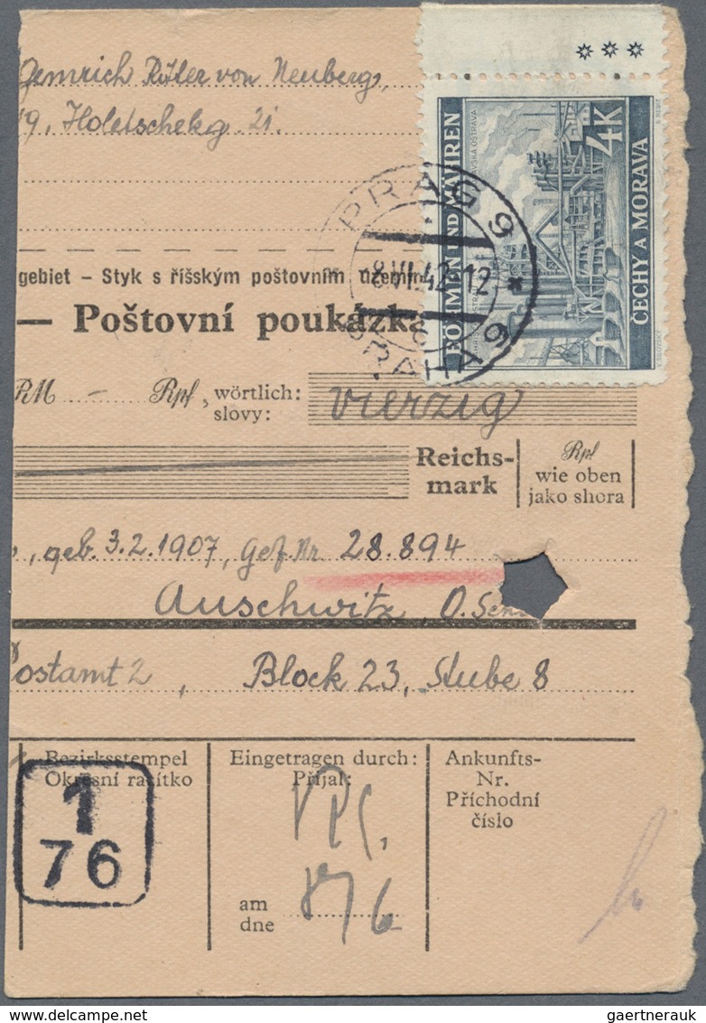 Br KZ-Post: 1942, KZ Auschwitz: Postgeldanweisungs-Abschnitt Mit Absender "...Gemrich Ritter Von Neuber - Storia Postale