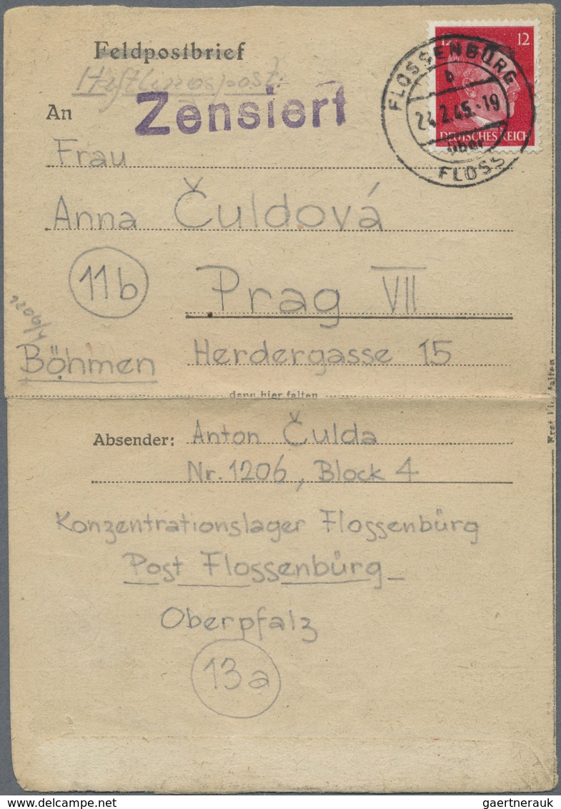 Br KZ-Post: 1944/45 KZ Flossenburg: 2 Briefe Vom Gleichen Gefangenen (wohl An Seine Frau) Nach Prag, De - Briefe U. Dokumente