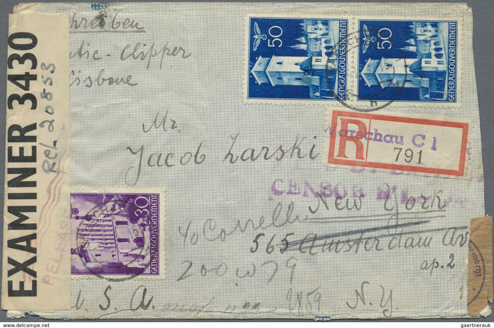 Br KZ-Post: 1940 Generalgouvernement Buntfrankiertes Einschreiben Eines Juden Von "WARSCHAU 11 10 40" A - Storia Postale