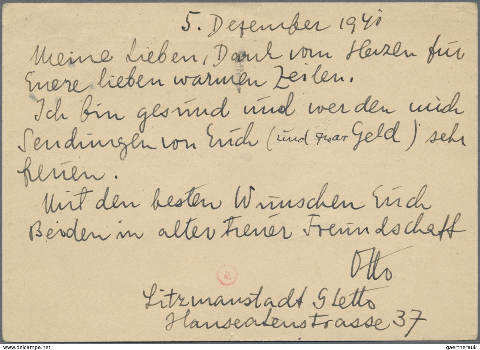 GA KZ-Post: 1941 Ghetto Litzmannstadt Deutsche Antwort-Ganzsachen-Karte 15 Rpf. Mit Absenderstempel "De - Lettres & Documents