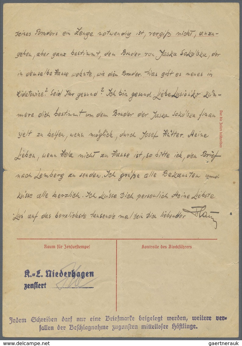 Br KZ-Post: 1942, KONZENTRATIONSLAGER NIEDERHAGEN, Wewelsburg: Vordruck-Doppelbriefbogen (Bug) Geschrie - Lettres & Documents