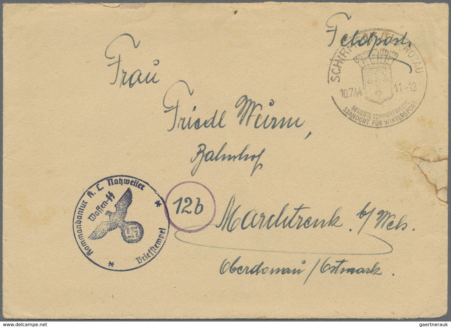 Br KZ-Post: Natzweiler: 1944, "Kommandatur K.L. Natzweiler Waffen-SS", Briefstempel Klar Auf Feldpostbr - Lettres & Documents