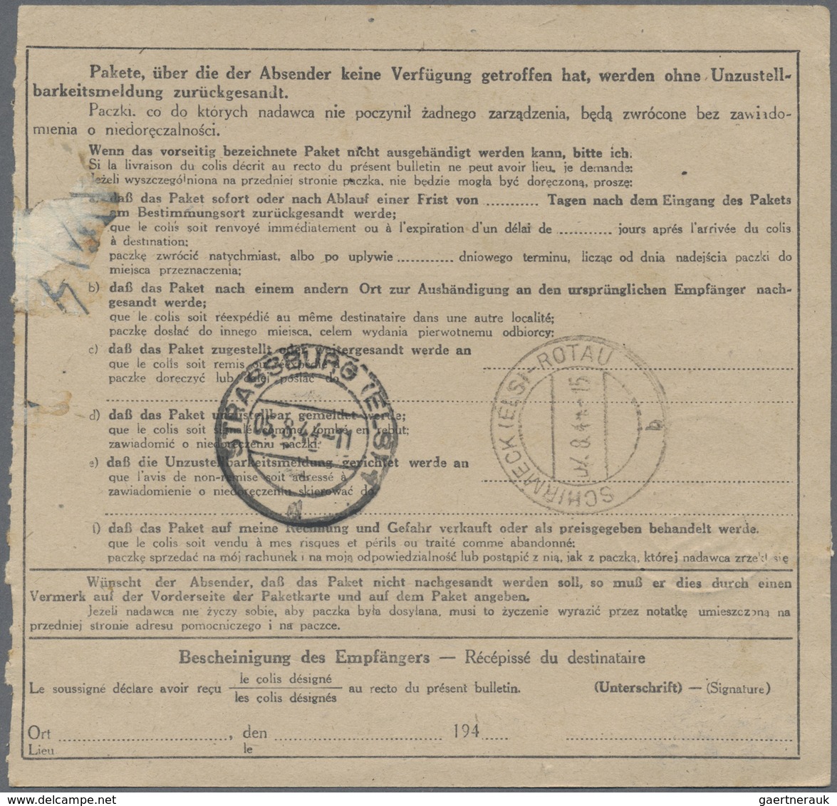 Br KZ-Post: Natzweiler: 1944, Frankierte Paketkarte Aus "ZWOLEN über RADOM 13.7.44" An Einem Schutzhäft - Storia Postale