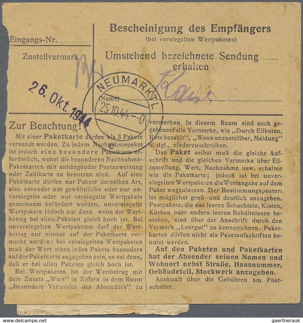 Br KZ-Post: 1944, Zwei Frank. Paketkarken Aus Oberkrain /Stein (mit NSDAP-Dienstsiegel) Neumarktl) Für - Briefe U. Dokumente