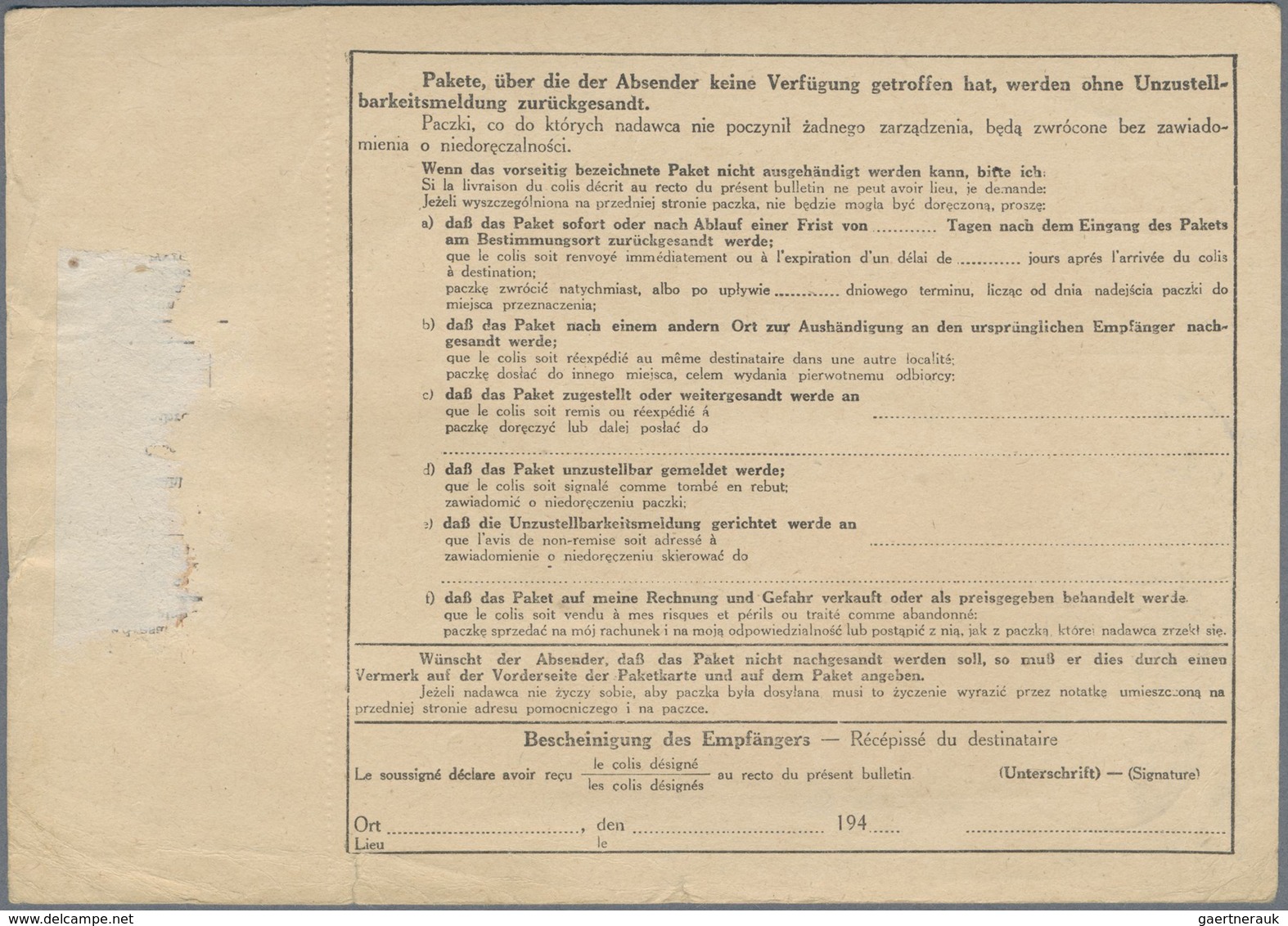 Br KZ-Post: 1944, Zwei Frankierte Paketkarten Aus Przedborz (Distr. Radom)/Gen.Gouv.7./10.3) Für Pakets - Lettres & Documents