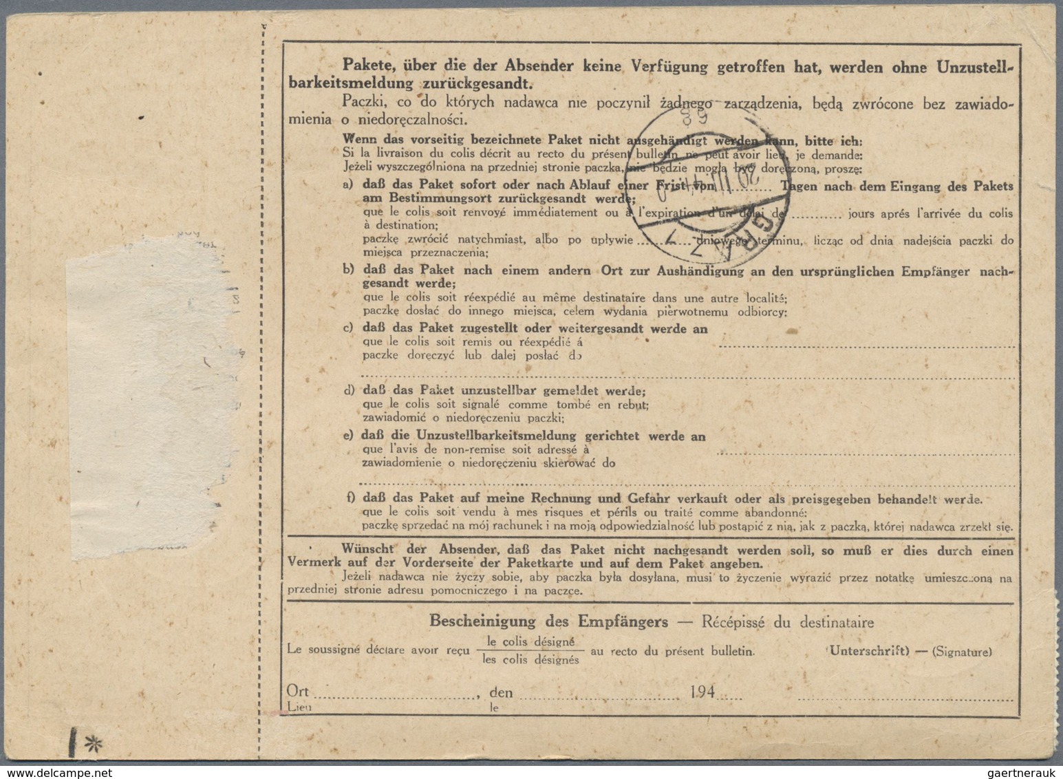 Br KZ-Post: 1944, Zwei Frankierte Paketkarten Aus Przedborz (Distr. Radom)/Gen.Gouv.7./10.3) Für Pakets - Lettres & Documents