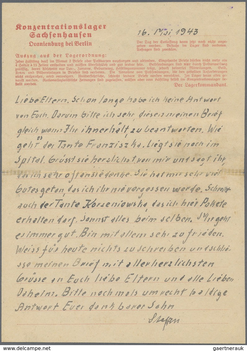 Br KZ-Post: Sachsenhausen - Außenlager Henkel-Werke: 1943, Vordruckkarten-Brief Mit Senkrechtem Paar 6 - Briefe U. Dokumente