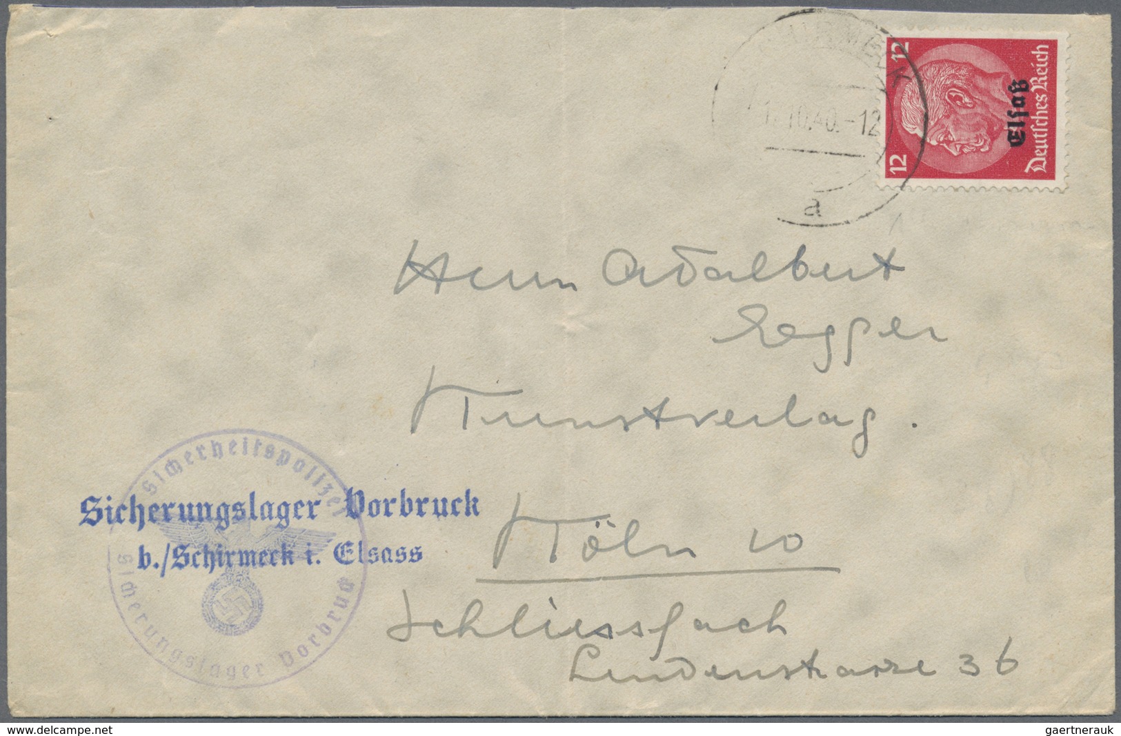 Br KZ-Post: Sicherungslager Vorbruck: 1940, "Sicherheitspolizei Sicherungslager Vorbruck", Briefstempel - Lettres & Documents