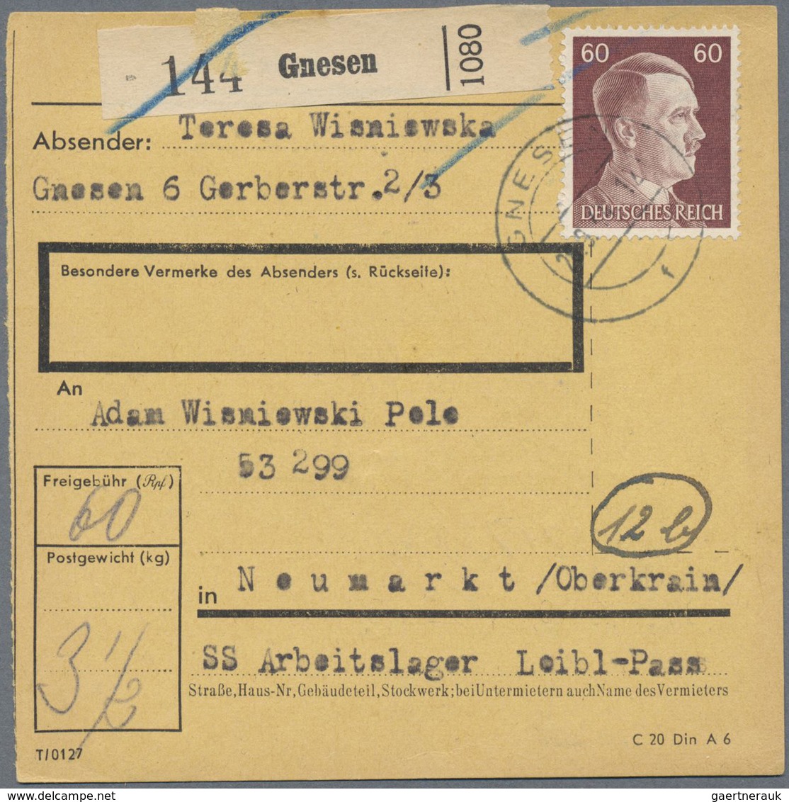 Br KZ-Post: 1944, Drei Frankierte Paketkarten Aus Dem Wartheland (Gnesen, Lissa, Krotoschin) Für Pakets - Storia Postale