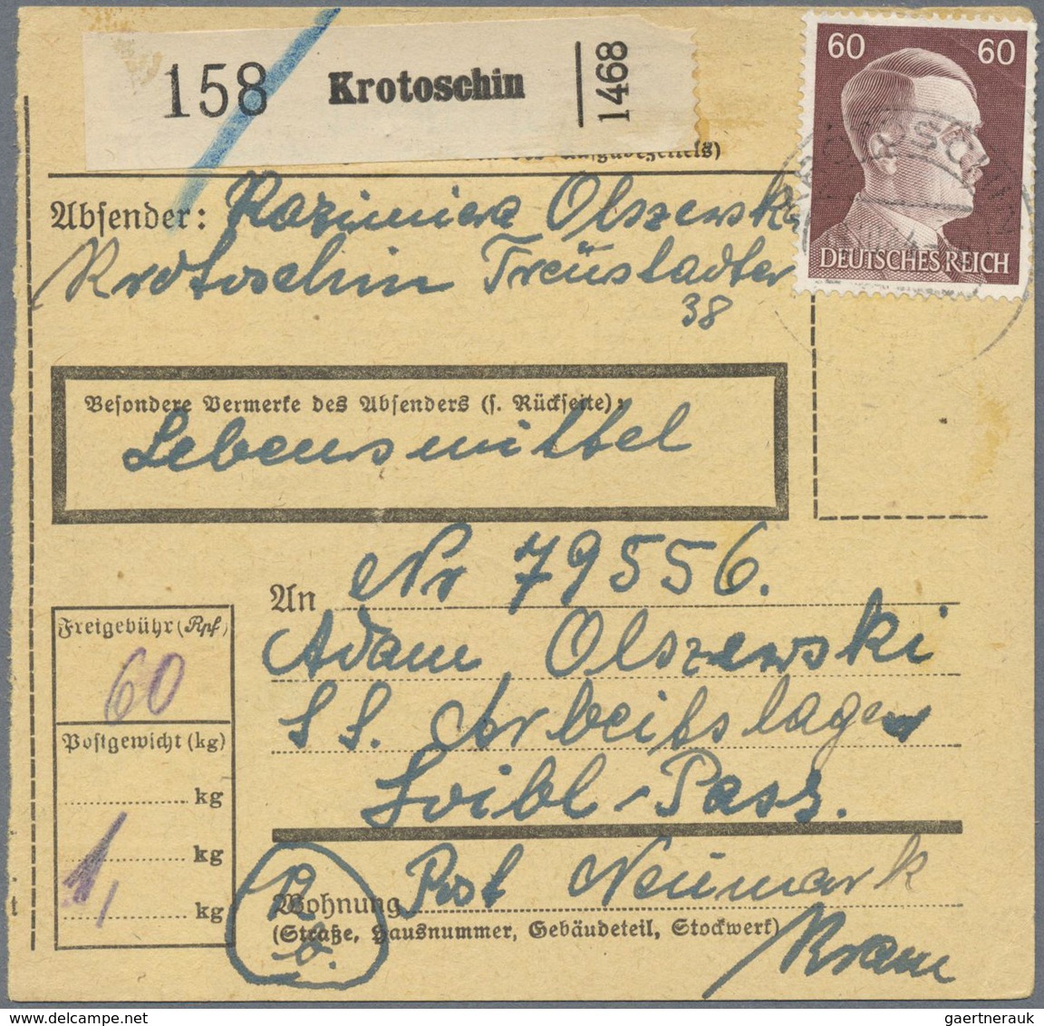 Br KZ-Post: 1944, Drei Frankierte Paketkarten Aus Dem Wartheland (Gnesen, Lissa, Krotoschin) Für Pakets - Storia Postale