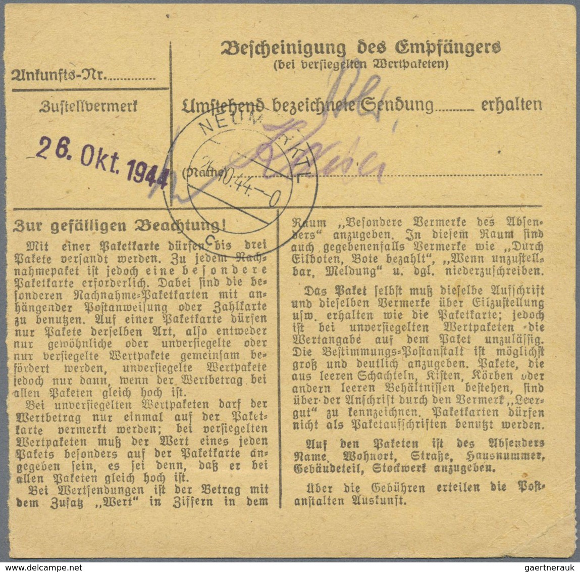 Br KZ-Post: 1944, Drei Frankierte Paketkarten Aus Dem Wartheland (Gnesen, Lissa, Krotoschin) Für Pakets - Lettres & Documents