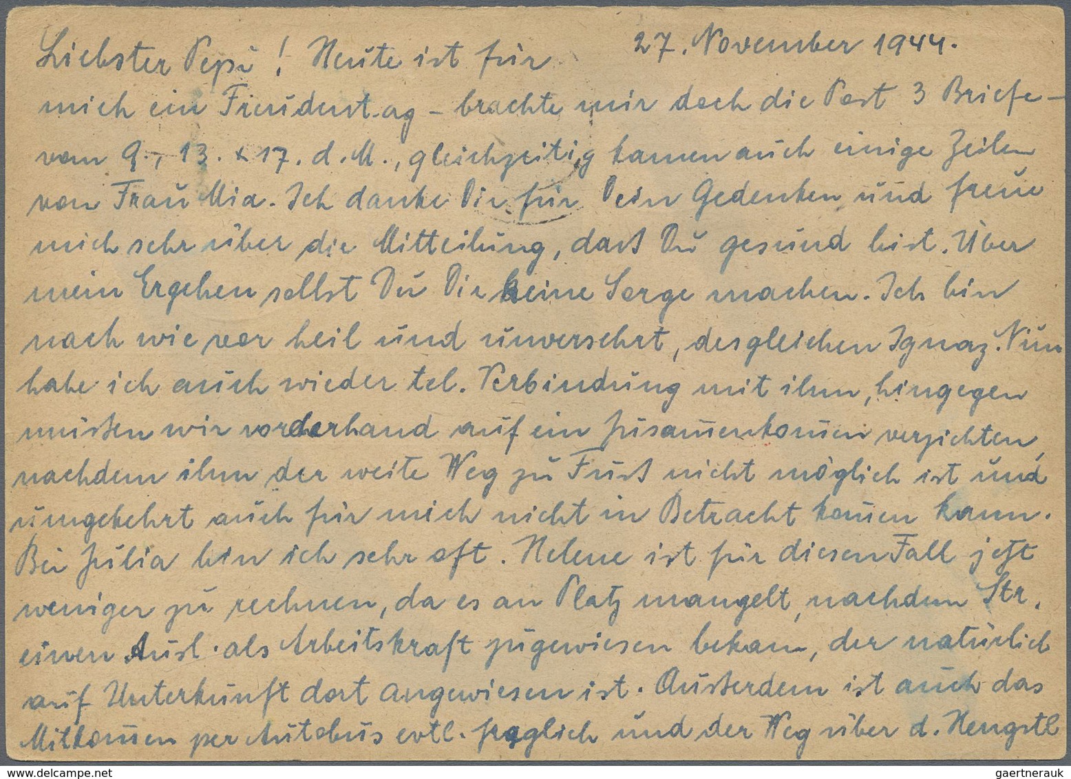 GA KZ-Post: 1944 (27.11.), 6 Pfg. Ga-Karte Mit Zusatzfrankatur 30 Pfg. Als R-Karte Aus Wien An Den Jüdi - Briefe U. Dokumente