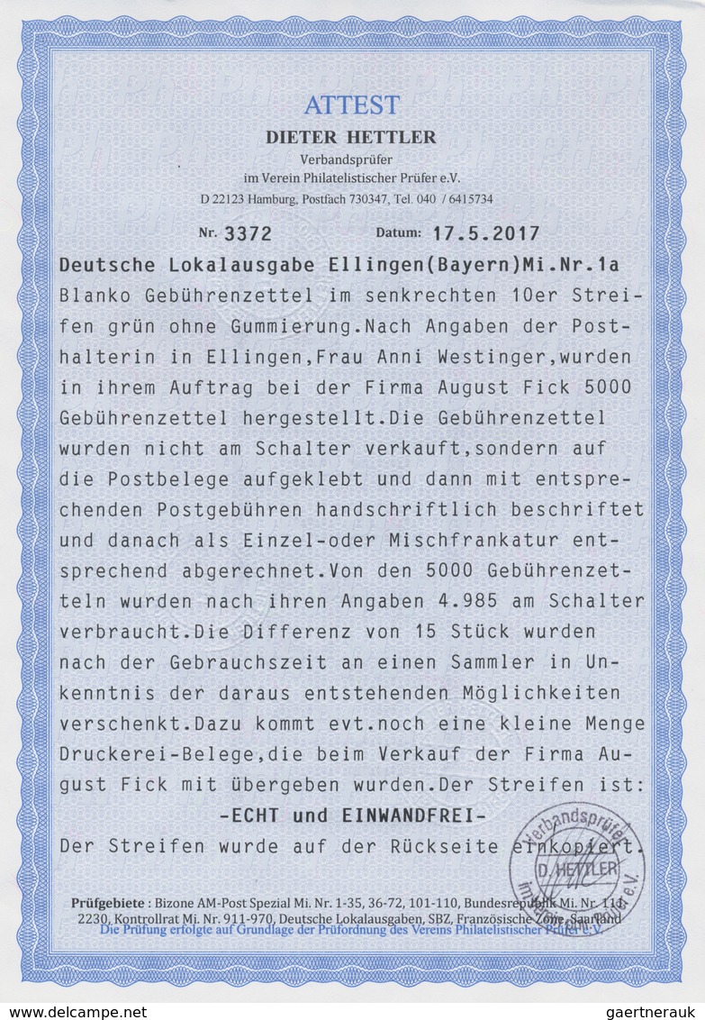 (*) Deutsche Lokalausgaben Ab 1945: ELLINGEN, 1945: Gebührenzettel UNGEBRAUCHT Im Senkrechten 10er-Strei - Sonstige & Ohne Zuordnung