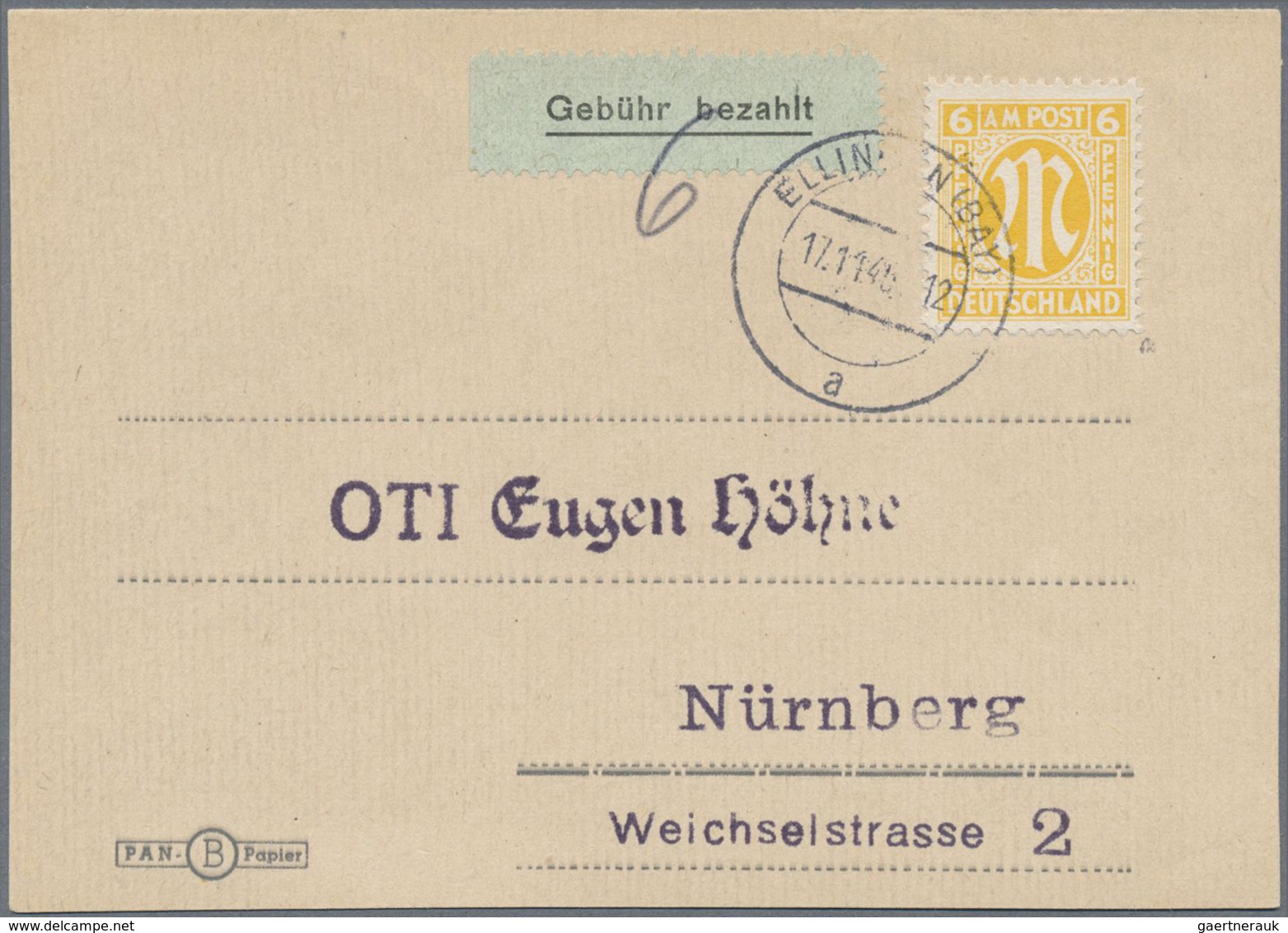 Br Deutsche Lokalausgaben Ab 1945: ELLINGEN, 1945: Gebührenzettel Mit Handschriftlichem Eintrag Der Geb - Altri & Non Classificati