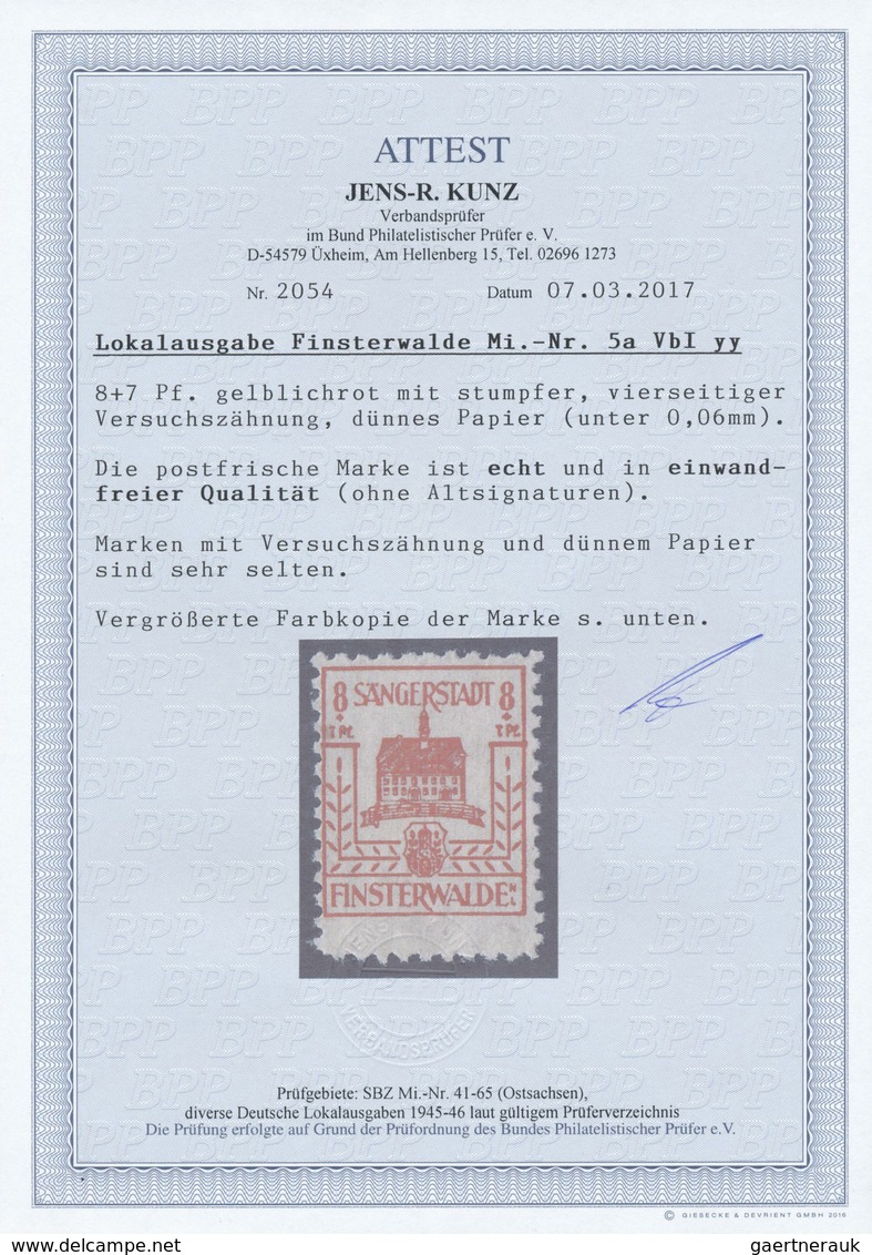 ** Deutsche Lokalausgaben Ab 1945: FINSTERWALDE, 1945: Wiederaufbau 8 Pf + 7 Pf, Gelblichrot Mit Amtlic - Sonstige & Ohne Zuordnung