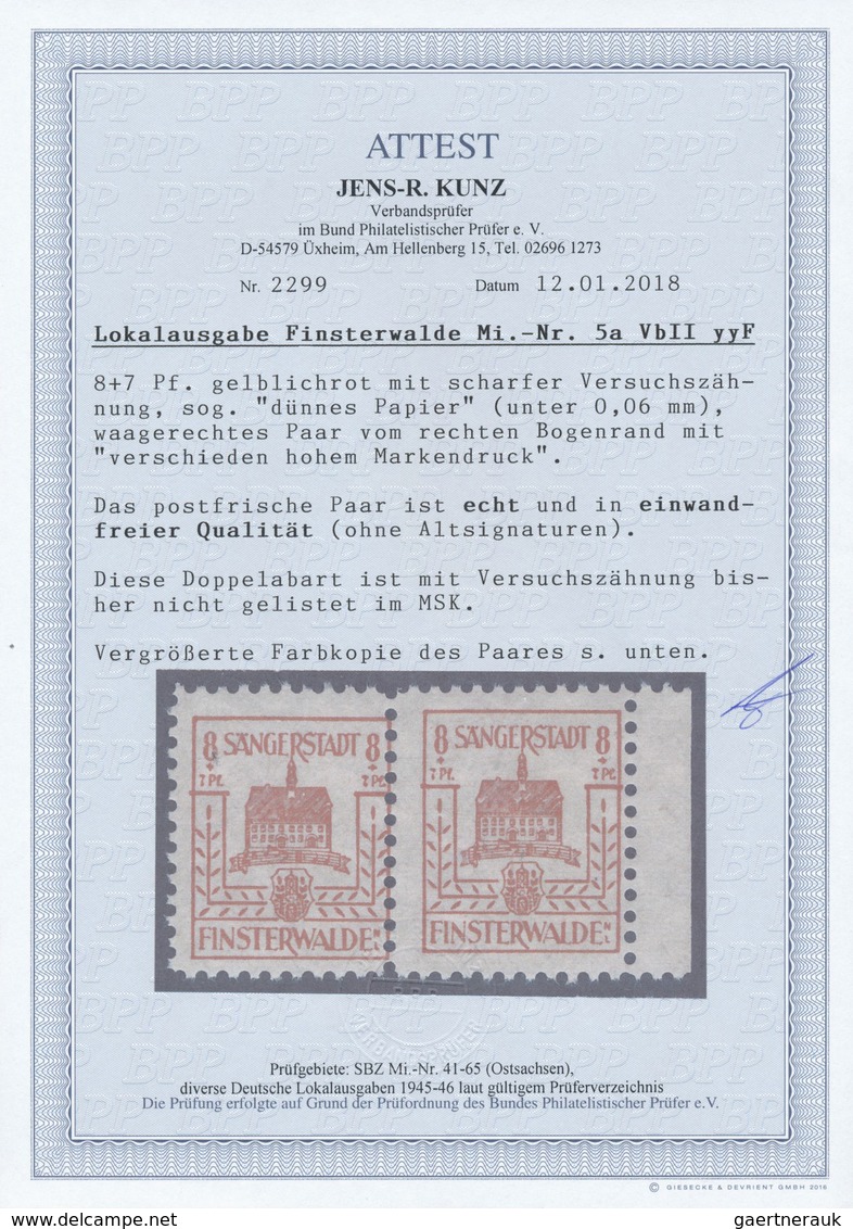 **/ Deutsche Lokalausgaben Ab 1945: FINSTERWALDE, 1945: Wiederaufbau 8 Pf + 7 Pf, Gelblichrot Im Waagere - Altri & Non Classificati