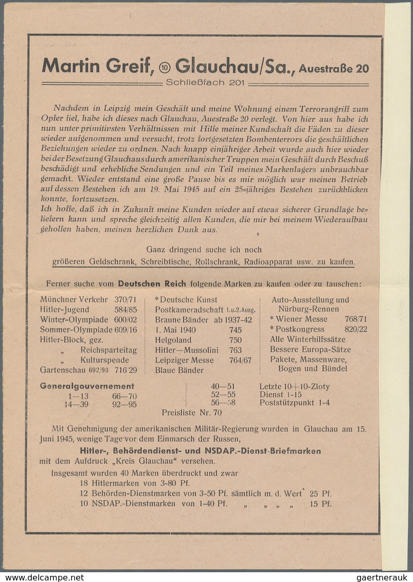 Br Deutsche Lokalausgaben Ab 1945: GLAUCHAU, 1945, 15 Auf 8 Pfg. Hitler Zinnober Als Einzelfrankatur Au - Altri & Non Classificati