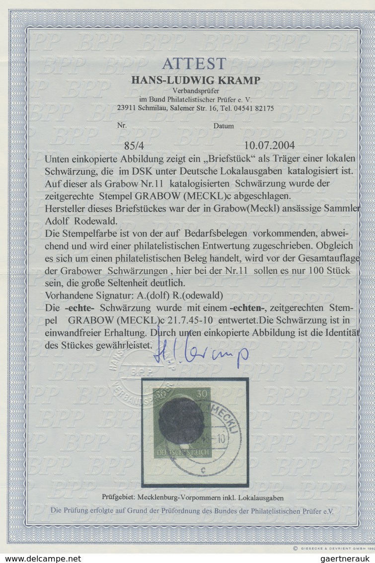 Brfst Deutsche Lokalausgaben Ab 1945: Grabow: 1945, 30 Pfg. Mit Schwärzung Auf Briefstück Mit Stempel "GRA - Autres & Non Classés