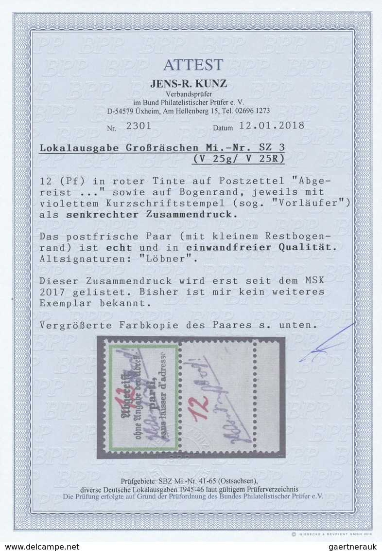 ** Deutsche Lokalausgaben Ab 1945: GROßRÄSCHEN, 1945: 12 (Pf) In Roter Tinte Auf Postzettel "Abgereist. - Autres & Non Classés