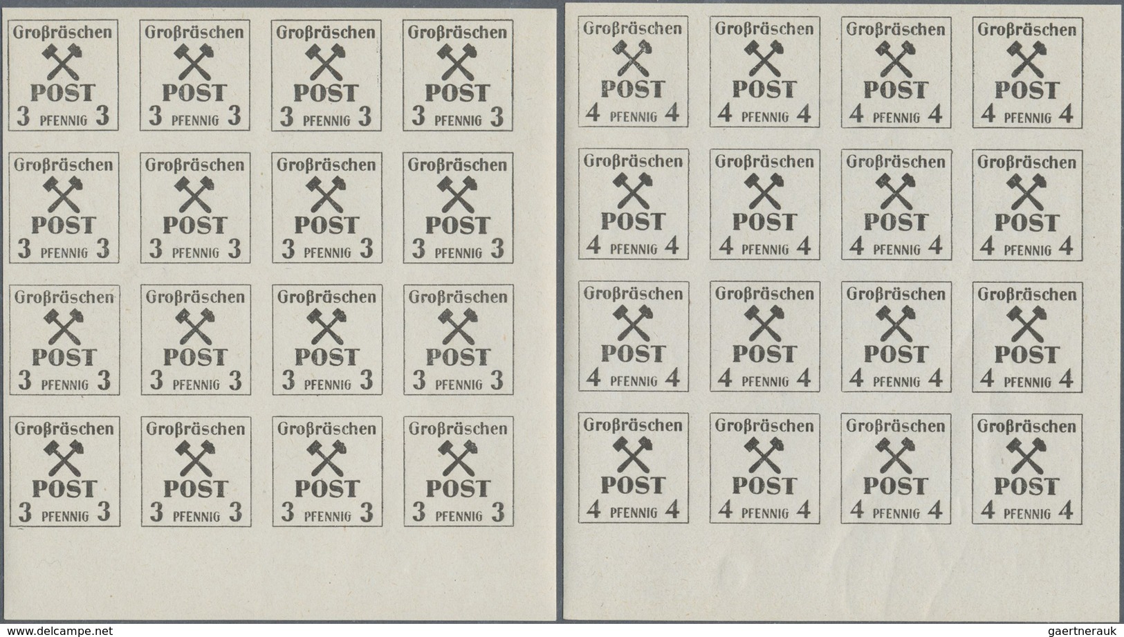 ** Deutsche Lokalausgaben Ab 1945: GROßRÄSCHEN, 1945: Freimarken-Ausgabe 3 Pf - 5 Pf, 8 Pf - 10 Pf, 20 - Autres & Non Classés