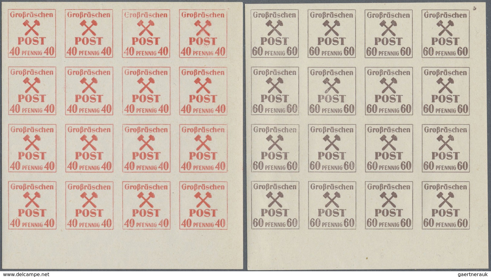 ** Deutsche Lokalausgaben ab 1945: GROßRÄSCHEN, 1945: Freimarken-Ausgabe 3 Pf - 5 Pf, 8 Pf - 10 Pf, 20