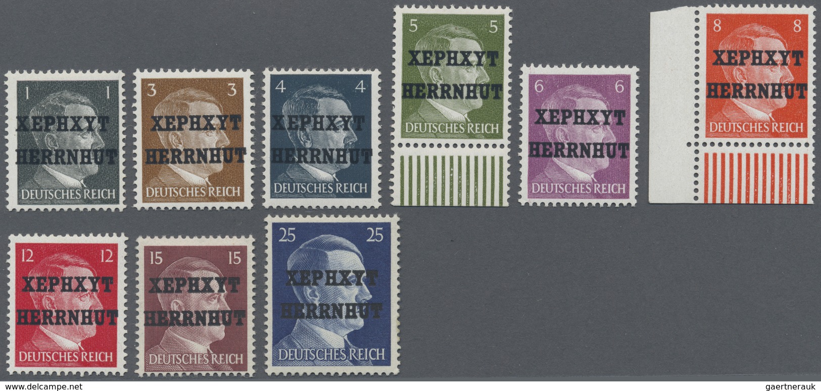 * Deutsche Lokalausgaben Ab 1945: Herrenhut: 1945, 1 Pfg. Bis 25 Pfg. Hitler Mit Aufdruck, Neun Versch - Altri & Non Classificati