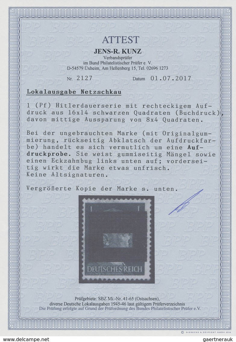 * Deutsche Lokalausgaben Ab 1945: Netschkau-Reichenbach: 1945, 1 Pfg. Hitler Mit Aufdruck Eines Rechte - Altri & Non Classificati