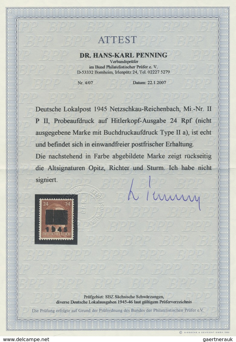 ** Deutsche Lokalausgaben Ab 1945: Netzschkau-Reichenbach, 1945, Probeaufdruck In Type IIa Auf Nicht Au - Sonstige & Ohne Zuordnung